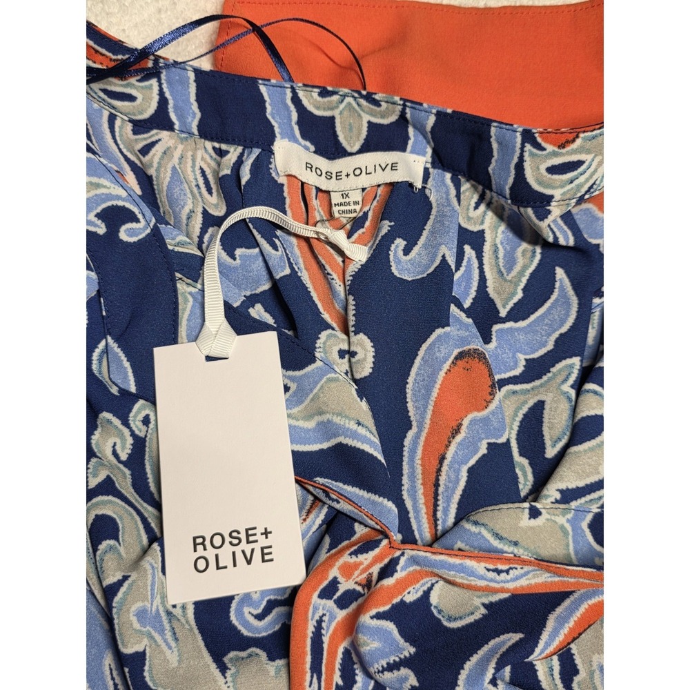 NWT Rose + Olive Top Womens 1X Vibrant Blue And Orange Causal Sleeveless Shirt - Picture 5 of 8